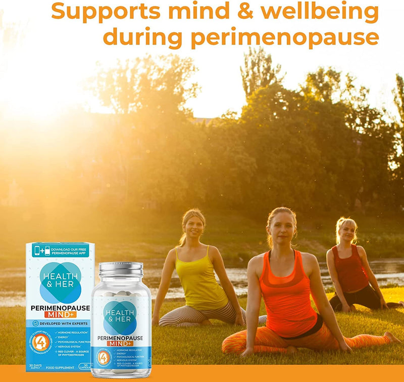 Health & Her Perimenopause Mind+ Supplements for Women - Support for Cognitive Function, Mental Energy & Wellbeing - Contains Red Clover - 1 Month Supply - 30 Perimenopause Supplements - Vegan 30 Count (Pack of 1) - BeesActive Australia