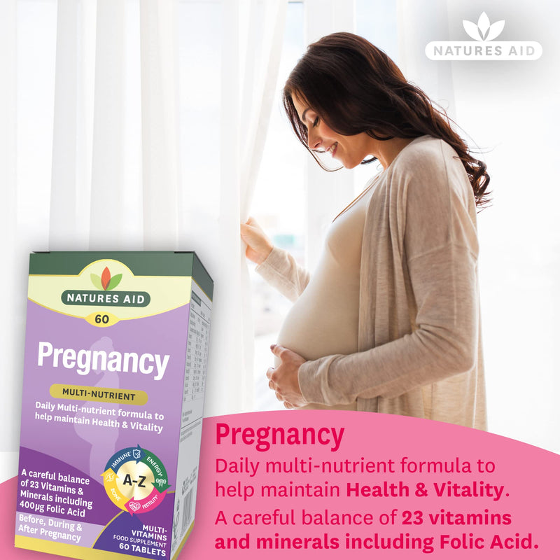 Natures Aid Pregnancy Multi-Vitamins and Minerals Tablets (23 Essential Vitamins and Minerals, 60 Tablets, Before, During and After Pregnancy, Vegan Society Approved, Made in the UK) - BeesActive Australia