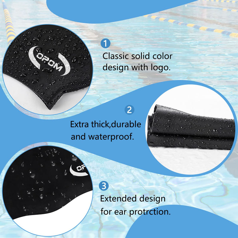 Women Silicone Swimming Cap, High Elasticity Thick Swim Hats for Long Hair, Bathing Swimming Caps for Women and Men Keep Your Hair Dry, with Ear Plugs and Nose Clip, Easy to Put On and Off black - BeesActive Australia