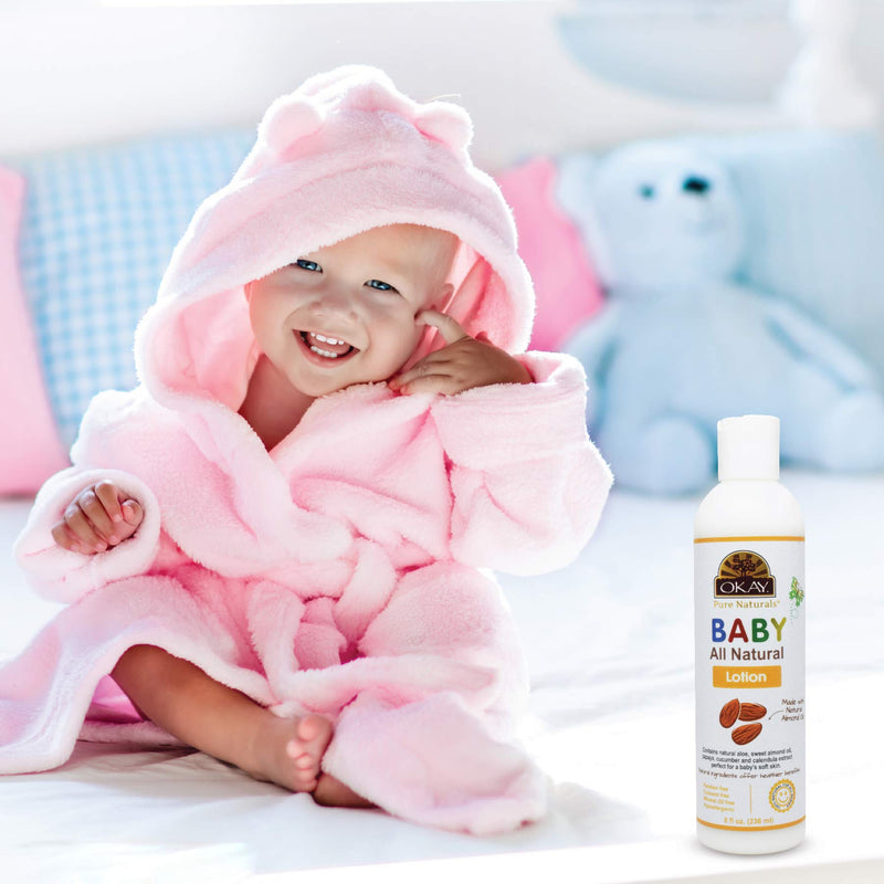 OKAY | All Natural Baby Lotion | For All Skin Types | Soothe, Protect & Nourish Delicate Skin | With Aloe and Sweet Almond Oil | Free of Sulfate, Silicone & Paraben | 8 oz - BeesActive Australia