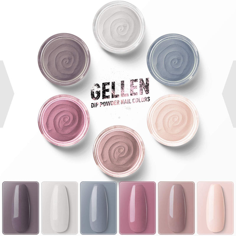 Gellen Dip Powder Nail Starter Kit - 6 Colors Acrylic Dipping Powders - with Base Top Coat/Activator/Brush Saver Essential Tools, Trendy Nail Art Manicure Set, Nude Grays - BeesActive Australia