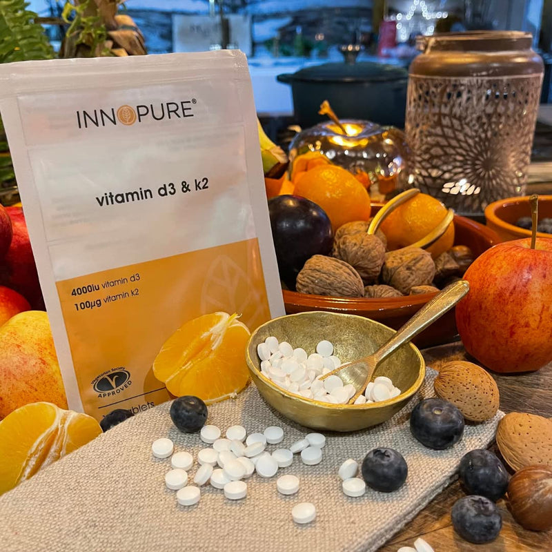 INNOPURE Vitamin D3 4,000IU & K2 MK-7 Natto Derived, 100�g - 120 Tablets - 4 Months Supply - Approved by The Vegetarian Society - UK Made by Innopure - BeesActive Australia