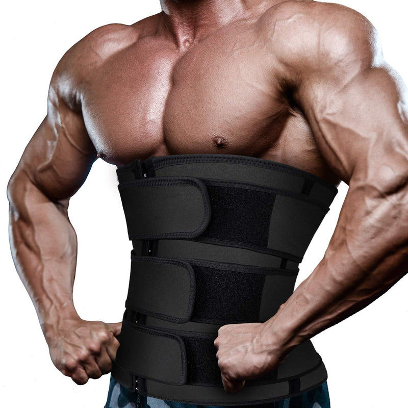 Mens Workout Waist Trainer Neoprene Corset Sauna Sweat Trimmer Cincher Slimming Belly with Belts Black Waist Trainer Belt Small - BeesActive Australia