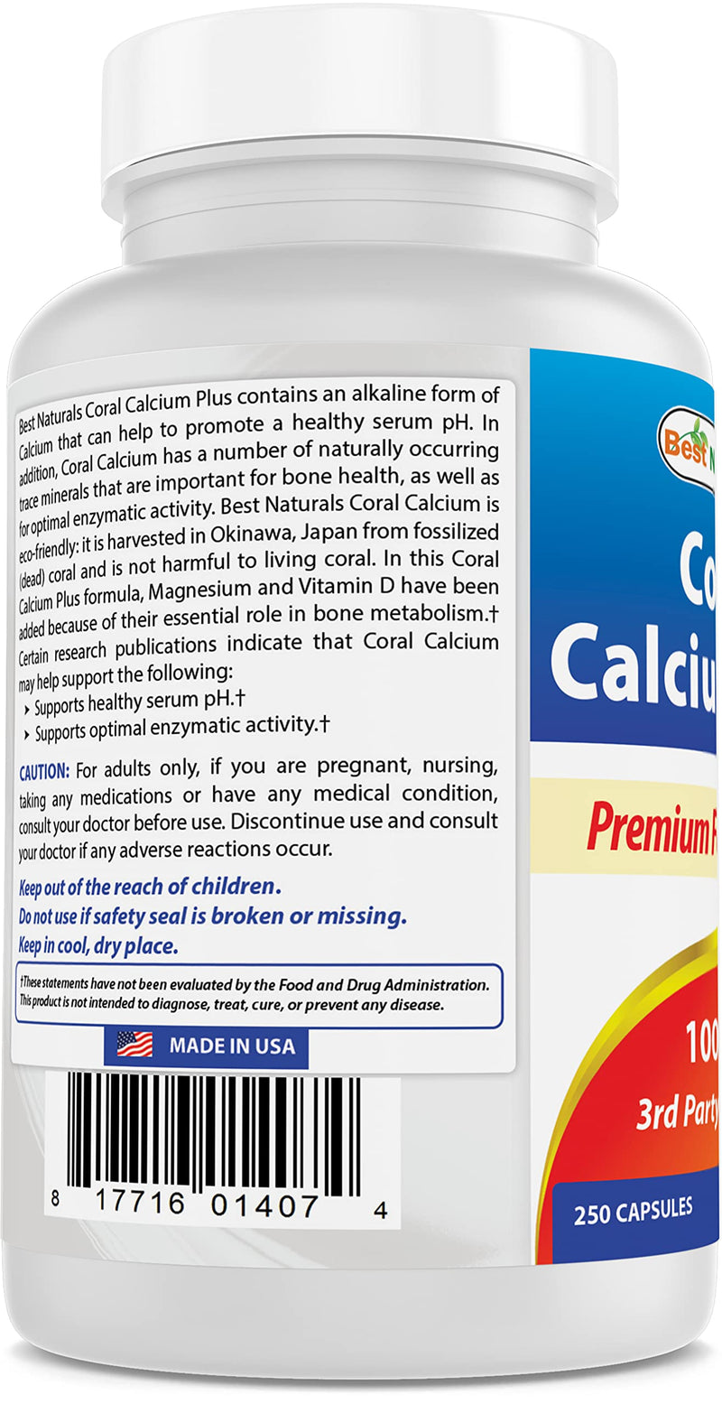 Best Naturals Coral Calcium Plus 1000 mg 250 Capsules (250 Count (Pack of 1)) 250 Count (Pack of 1) - BeesActive Australia