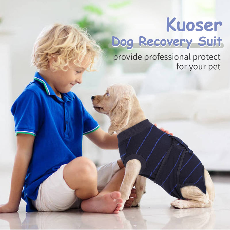 Kuoser Recovery Suit for Dogs Cats After Surgery, Pet Recovery Onesie Calming Shirt Dog Abdominal Wounds Bandages, Anti-Licking Pet Surgical Snugly Suit, Substitute E-Collar & Cone Medium (Back: 13.4" - 16.1"; Weight: 14 - 25LB) Blue - BeesActive Australia