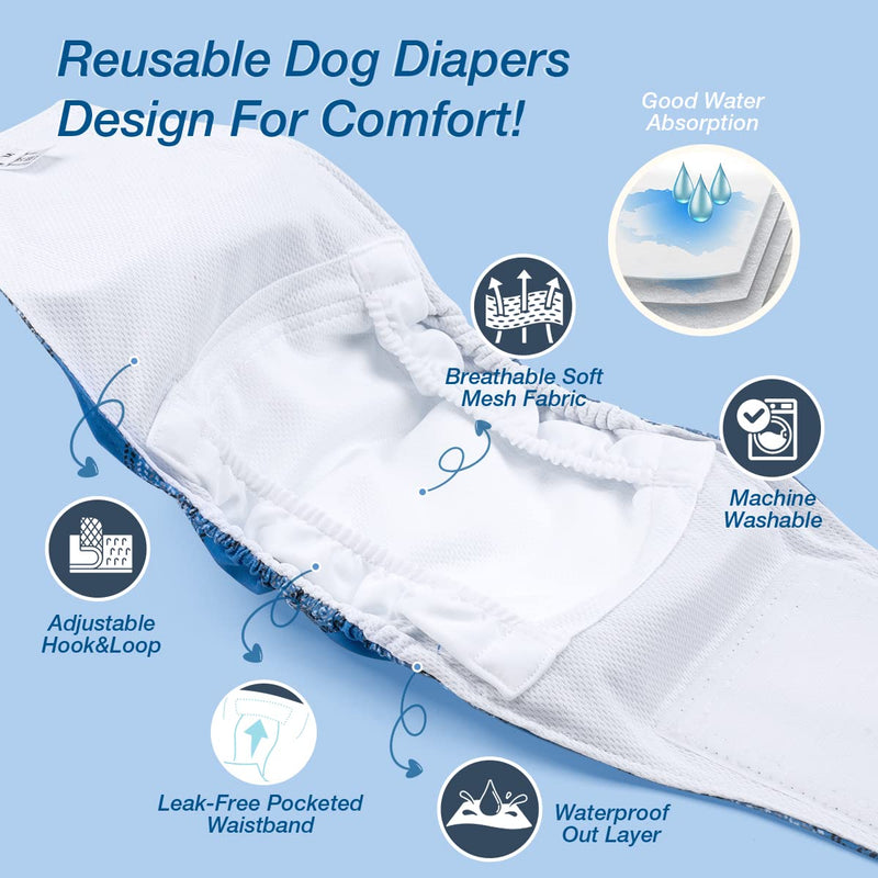 Pet Soft Dog Belly Bands - Washable Male Dog Diapers Belly Band for Male Dogs, Reusable Male Dog Belly Wraps 3pack for Doggy Puppy(Blue Plaid, S) Blue Plaid Small (9''-12'') - BeesActive Australia