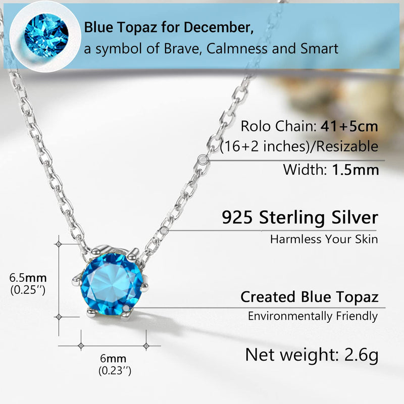 PROSILVER 925 Sterling Silver Dainty Necklace for Women Teen Girls, Gorgeous Cubic Zirconia Birthstone Necklace Jan - Dec Available, 16"-18" Adjustable, Come Gift Box 12 Dec (Blue Topaz) - BeesActive Australia