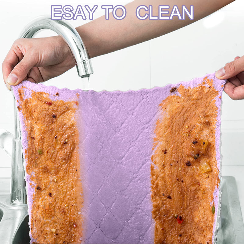 BUEDM 12 Pack Kitchen Cloth Dish Towels, 12x12 inch Soft Premium Dishcloths, Absorbent Microfiber Cleaning Cloth for Cleaning Dishes, Kitchen, Bathroom, Car Purple Green Gray - BeesActive Australia