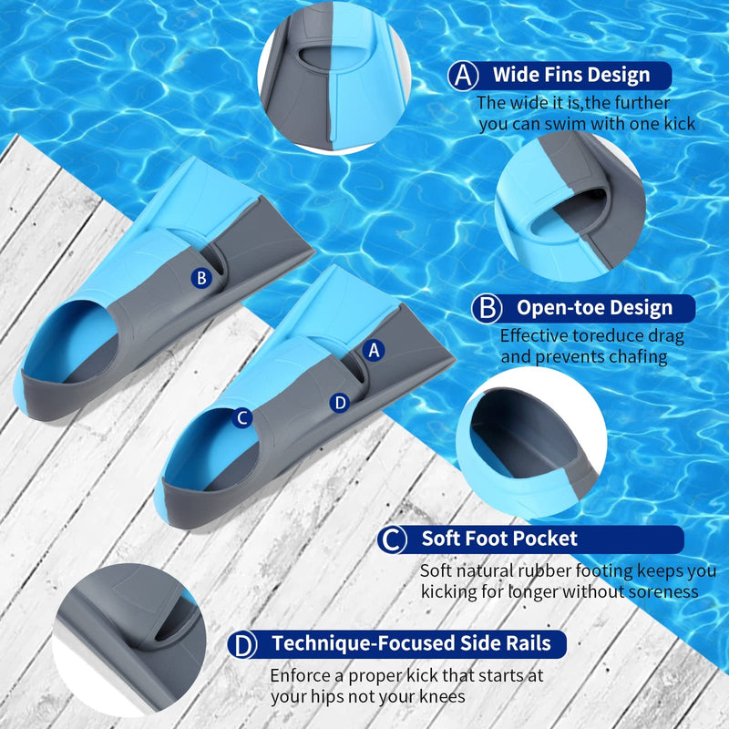 Foyinbet Kids Swim Fins,Short Youth Fins Swimming Flippers for Lap Swimming and Training for Child,Girls,Boys SkyBlue / LightGray Small - BeesActive Australia