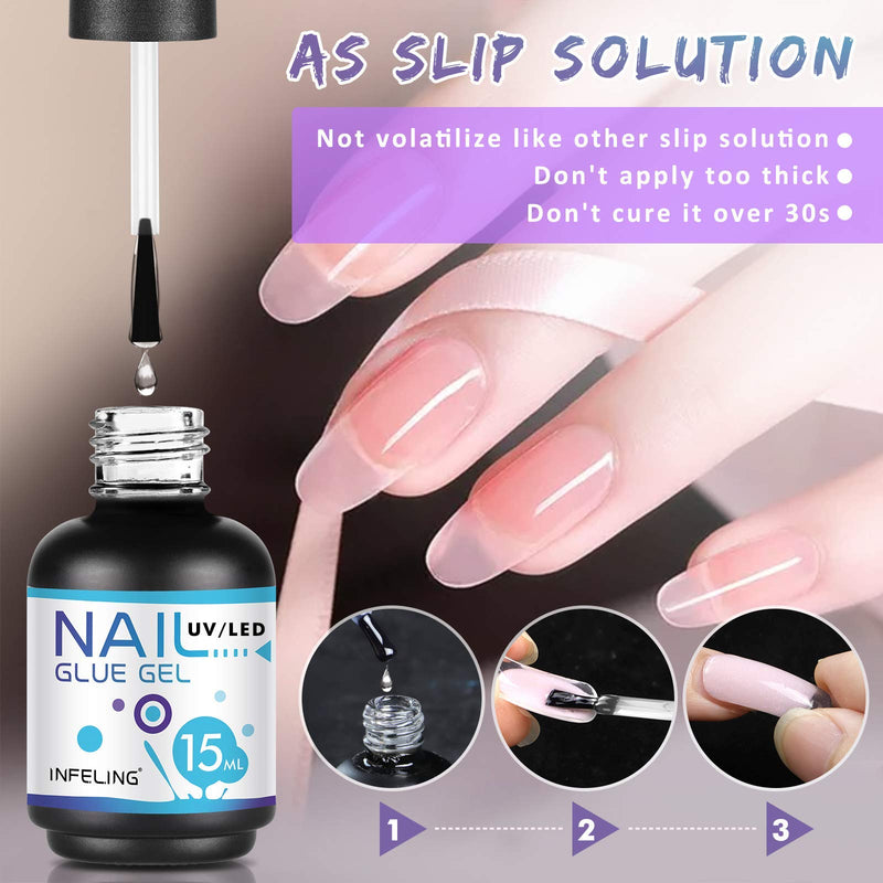 Nail Glue for Acrylic Nails - 3 in 1 Gel Glue for Nails (Curing Needed), INFELING Multifunctional Gel Nail Glue for Press on Nails 15ML,Glue Gel for Nails,Base Coat,Slip Solution - BeesActive Australia