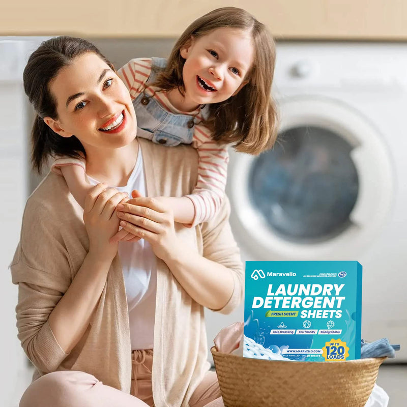 Maravello Laundry Detergent Sheets, Earth Eco-friendly Space Saving Plastic Free Biodegradable Easy to Carry and Use, Cruelty-Free Non-Irritating Safe for Baby And Sensitive Skin (Fresh scent, 120 Loads) - BeesActive Australia
