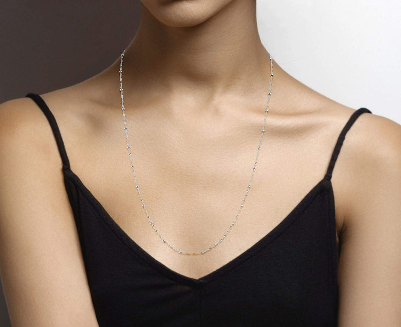 Miabella 925 Sterling Silver Italian Singapore Bead Chain Station Necklace for Women Teen, Made in Italy Length 26 Inches - BeesActive Australia