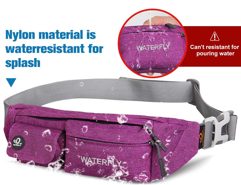 WATERFLY Fanny Pack for Women Men Water Resistant Small Waist Pouch Slim Belt Bag with 4 Pockets for Running Travelling Hiking Walking Lightweight Crossbody Chest Bag Fit All Phones Purple - BeesActive Australia