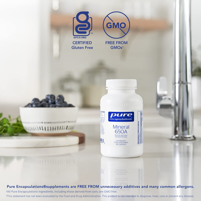 Pure Encapsulations - Mineral 650A - Hypoallergenic Mineral and Trace Element Formula - 180 Capsules - BeesActive Australia