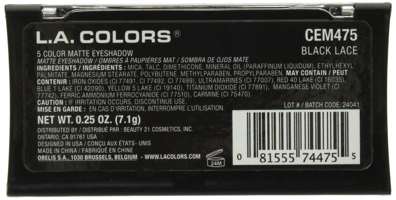 L.A. COLORS 5 Color Matte Eyeshadow, Black Lace, 0.08 Ounce - BeesActive Australia