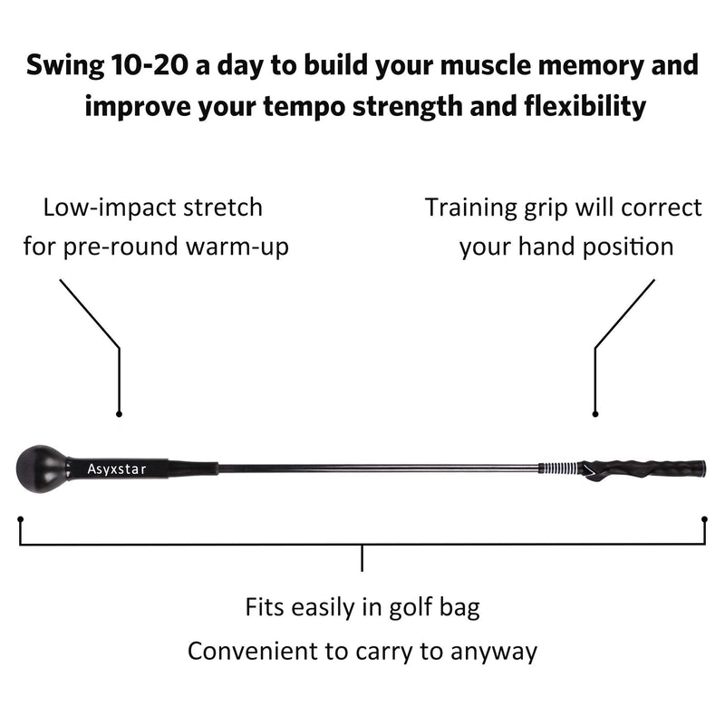 Asyxstar Golf Swing Trainer Aid - Power Flex Golf Swing Training aid for Strength and Tempo Golf Warm Up Stick Black 40 Inches - BeesActive Australia