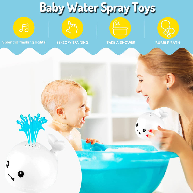 VI AI Baby Bath Toys, Whale Induction Spray Water Toy with LED Light Up, Sprinkler Toy for Baby Kids Toddler Infant Whale Bathtub Toy - White - BeesActive Australia