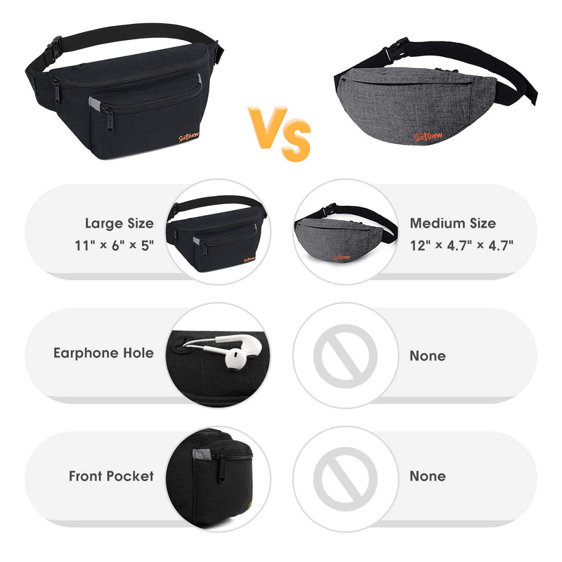 [AUSTRALIA] - Fanny Pack for Men Women - Waist Bag Pack - Lightweight Belt Bag for Travel Sports Hiking 1-Black 11" X 5" X 6" L(11" x 5" x 6") 