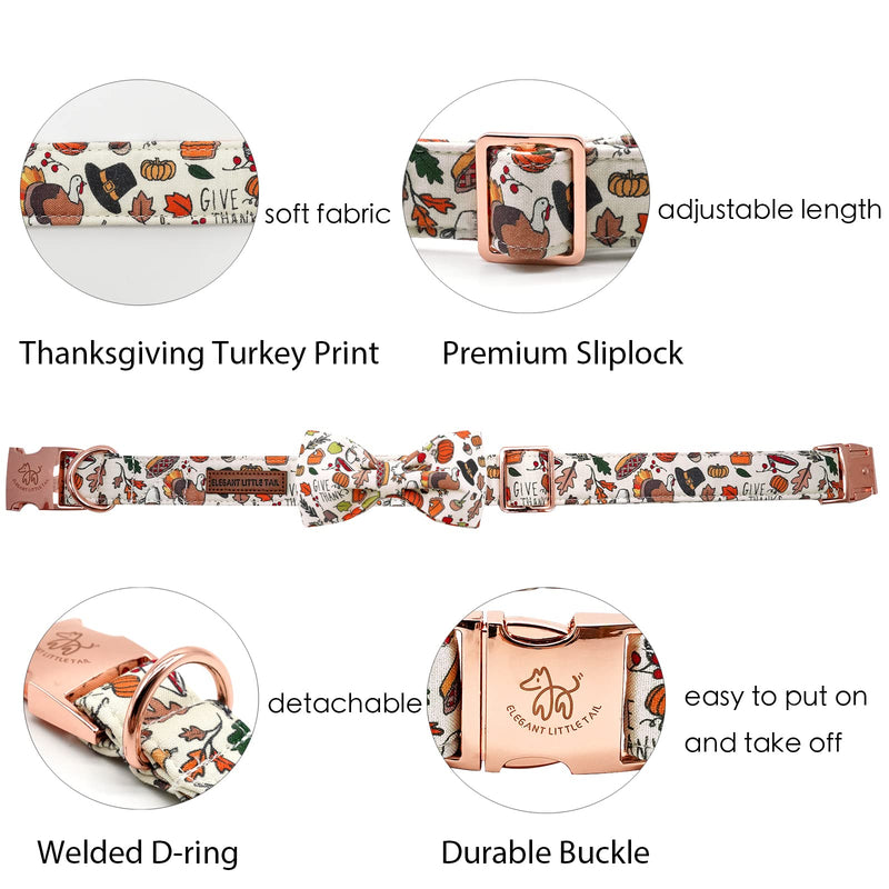 Elegant little tail Dog Collar with Bow, Holiday Dog Collar Bow Girl or Boy Dog Collar Pet Gift Dog Bowtie Adjustable Dog Collar for Small Medium Large Dogs Large (Pack of 1) A: Pumpkin with Turkey - BeesActive Australia