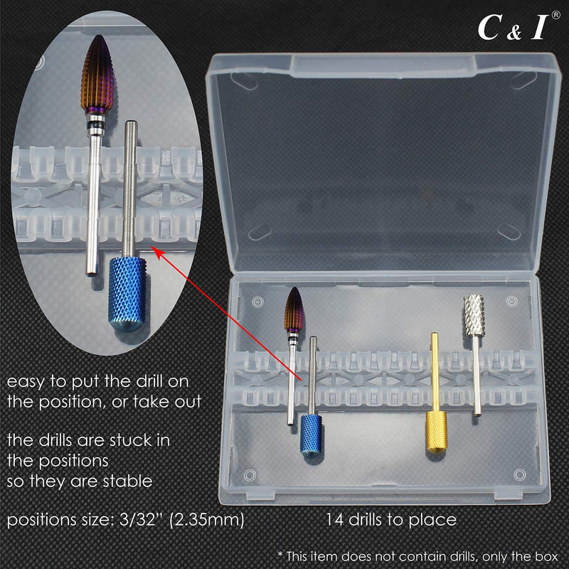 C & I Nail Drill Bit Holder, Max 14 Nail Drills Hold, Dustproof, Clear, Portable Mini Box, Easy to Carry-on, E-File Box (Drill Bits Not Include) - BeesActive Australia