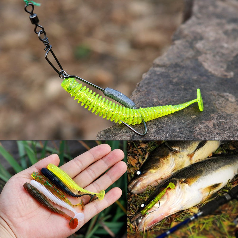 [AUSTRALIA] - YONGZHI Fishing Lures for bass Trout Walleye Paddle Tail swimbaits Fishing Worms with Weighted Fishing Hooks for Freshwater and Saltwater Fishing with Free Tackle Box A-paddle lures with hooks 