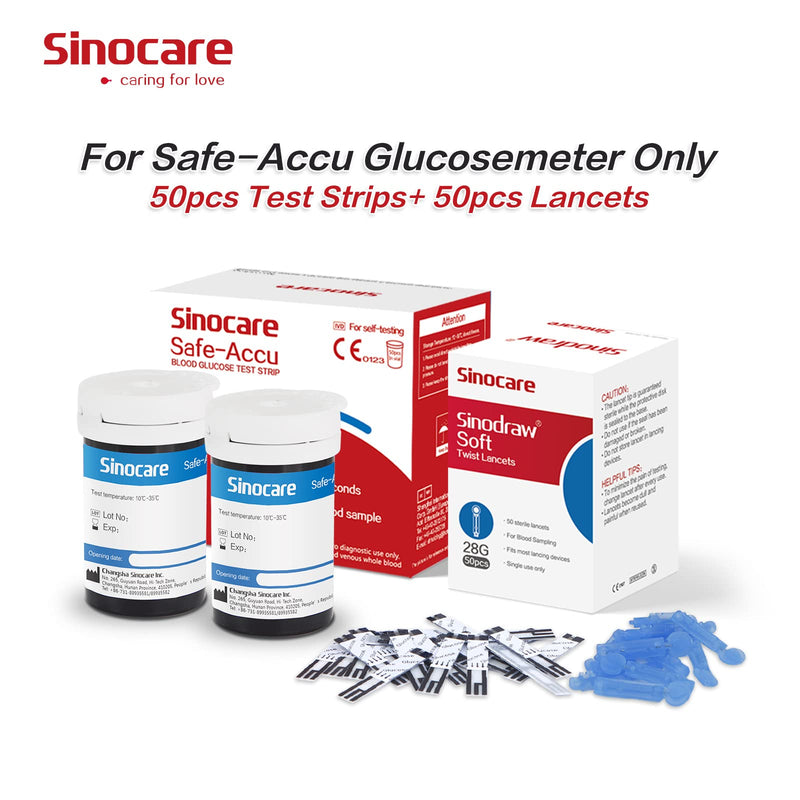 Sinocare Safe ACCU2 50 test strips & lancets + Sharps Disposal Bin