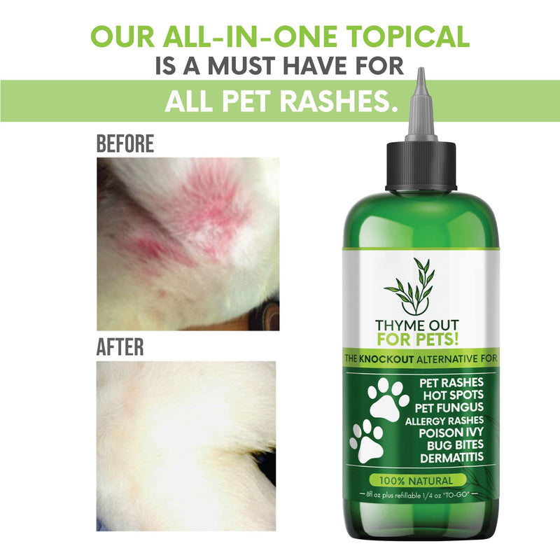 Thyme Out for Pets (8oz) - Natural Dog and Cat Itch Relief & Skin Treatment for Itchy Paws and Ringworm - Yeast Infection, Dandruff and Hot Spot Spray for Dogs - All Natural, Organic Blend - BeesActive Australia