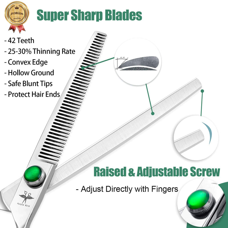 7 Inch Straight, Downward Curved Dog Grooming Scissors Set Professional Pet Cutting, Thinning Texturizing, Chunker Shears Safety Trimming Shearing for Dogs Cats Japanese Stainless Steel Silver - BeesActive Australia