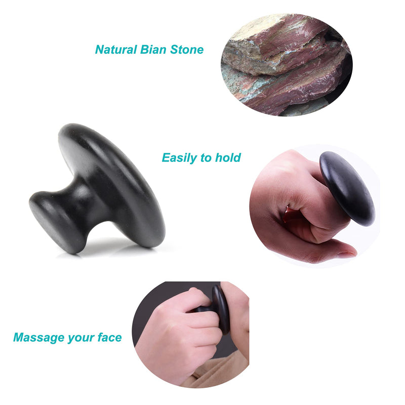 Windfulogo 2 Pcs Mushroom Shaped Massage Stones Warmer Natural Lava Basalt Hot Rock Guasha Tools for Face Body for Spa, Massage Therapy Black - BeesActive Australia