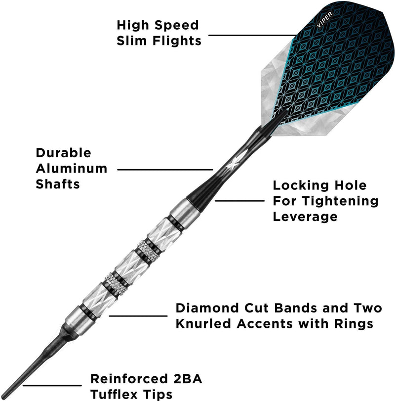 Viper Diamond 90% Tungsten Soft Tip Darts with Storage/Travel Case 16-Gram Black Rings and Flights - BeesActive Australia