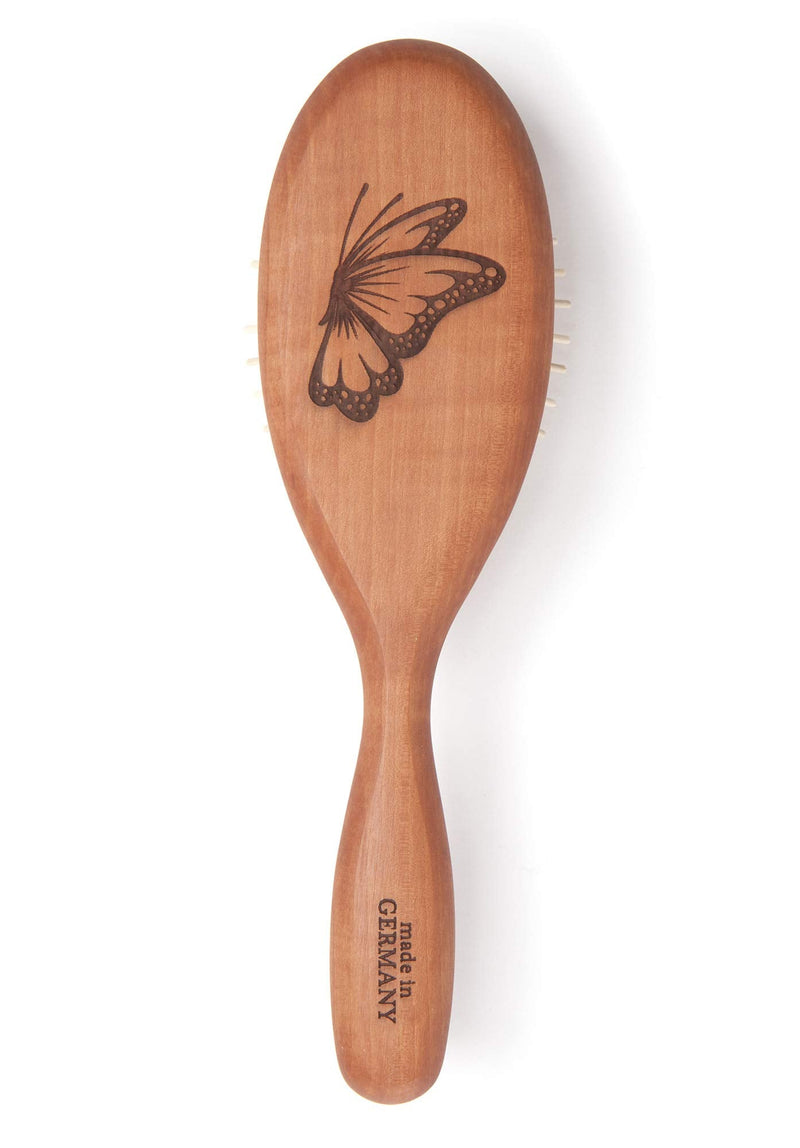 Natural Wood Bristle Hair Brush, Gentle Massage, Pear Wood Handle, Made in Germany, Model PWW, For All Hair Types, Rounded Wood Pins, Anti-Static 1 Count (Pack of 1) - BeesActive Australia