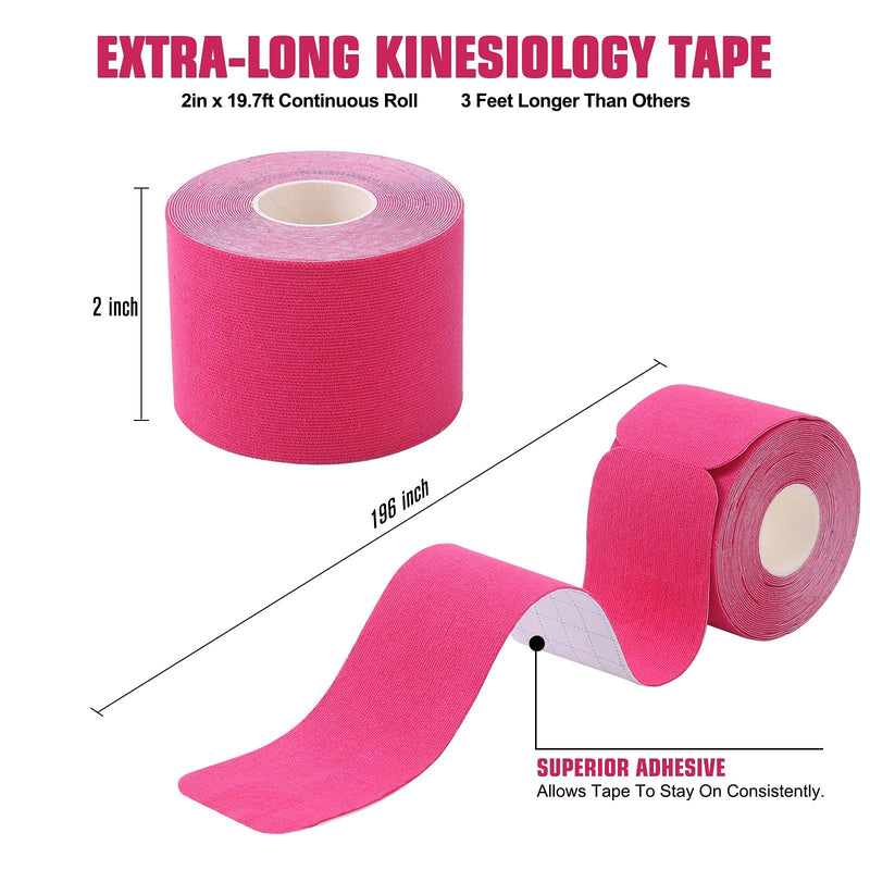 Kinesiology Tape Precut(1 Pack) Elastic Therapeutic Sports Tape Water Resistant Athletic Tape for Knees, Ankles, Shoulder, Elbow, Pain Relief and Injury Recovery 2 Inch x 16.4 feet Per Roll (Pink) (1 Pack) Pink - BeesActive Australia