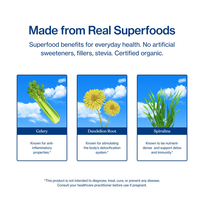 Sunwink Detox Powdered Greens - Organic Super Greens Powder Superfood for Debloat w/Celery, Dandelion, Spirulina - Daily Greens Powder for Gentle Detox - 4.2 oz (20 Servings) For Immune Support - BeesActive Australia