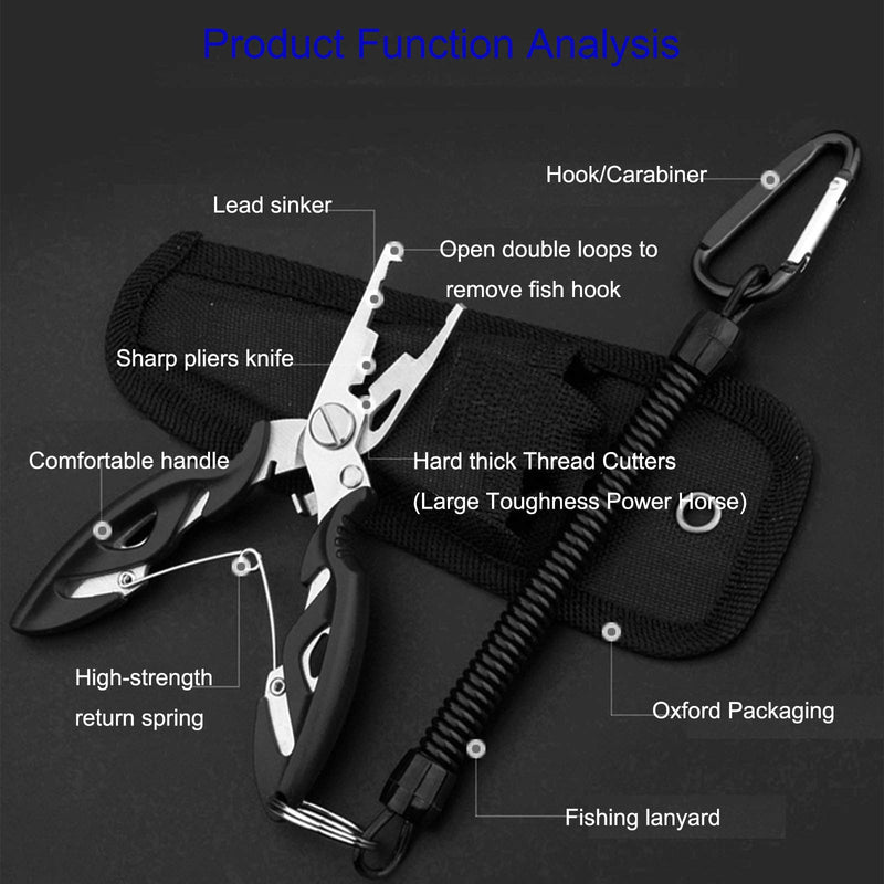 LAIBOREC Fishing Pliers, Multi-Function Hook Remover Split Ring Fishing Gears Accessories, Stainless Steel Line Cutter with Sheath and Lanyard Fly Fishing Tools Set - BeesActive Australia