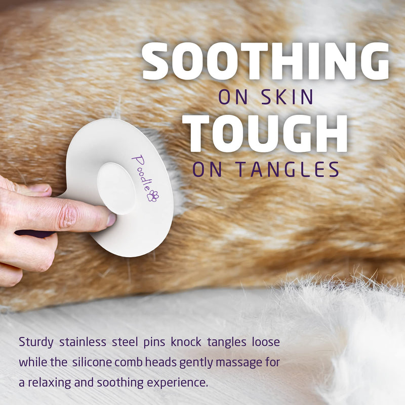 Poodlie Self Cleaning Pet Brush - Dog Brush for Shedding - Slicker Brush for Dogs - Cat Brushes for Indoor Cats - Dog Comb for Long Haired & Short Haired Dogs - Puppy Cat Grooming Undercoat Deshedding - BeesActive Australia