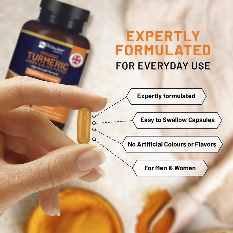 Organic Turmeric 2280mg (High Strength) with Black Pepper & Ginger - 180 Vegan Turmeric Capsules with Active Ingredient Curcumin I Soil Association Approved I UK Made by Prowise Healthcare - BeesActive Australia