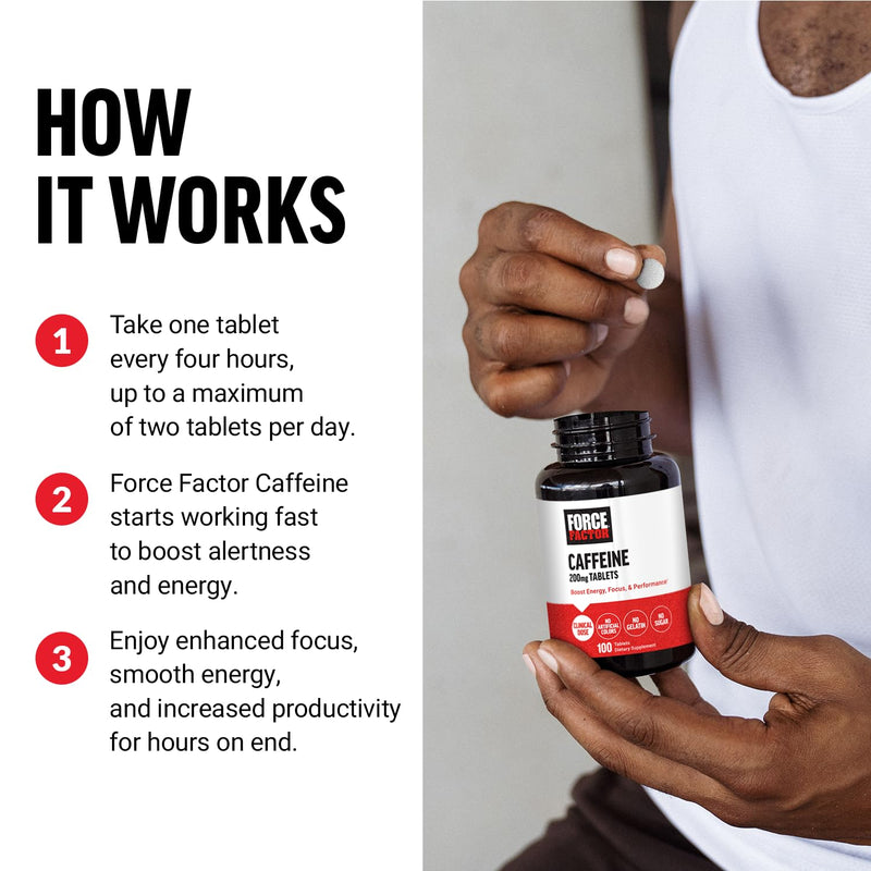 Force Factor Caffeine Pills 200mg, Caffeine Tablets to Boost Energy, Focus, Strength, and Performance, Premium Quality Caffeine Pills and Energy Supplement, 100 Tablets - BeesActive Australia