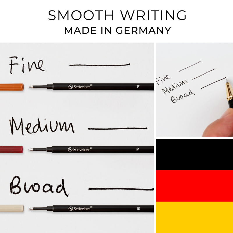 Scriveiner Rollerball Refill Black Medium - 4 Rollerball Refills Designed Pens - Safety Ceramic Non Dry Roller Pen Refill M - Schmidt 888 Size – Made in Germany - BeesActive Australia
