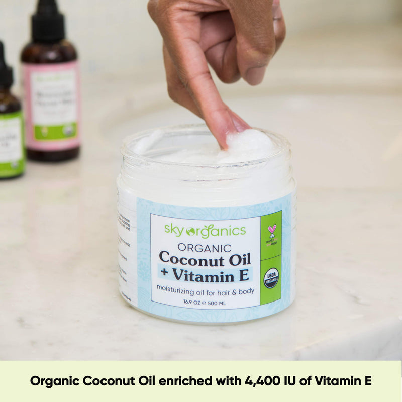 USDA Organic Coconut Oil with Vitamin E (16.9 oz Jar) Pure Vitamin E Infused Coconut Oi - Bio Coconut Oil for Hair and Skin, Coconut Oil Hair Mask 16.9 Fl Oz (Pack of 1) - BeesActive Australia