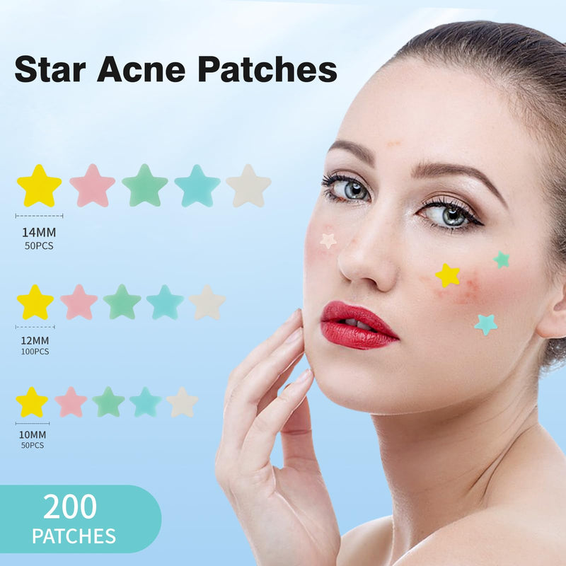 QUSTERE Pimple Patches for Face, Hydrocolloid Acne Patches, Cute Star Zit Covers, Colorful Spot Stickers with Tea Tree, Salicylic Acid & Cica Oil| 3 Sizes (10mm, 12mm & 14mm) |200 Count 200pcs - BeesActive Australia