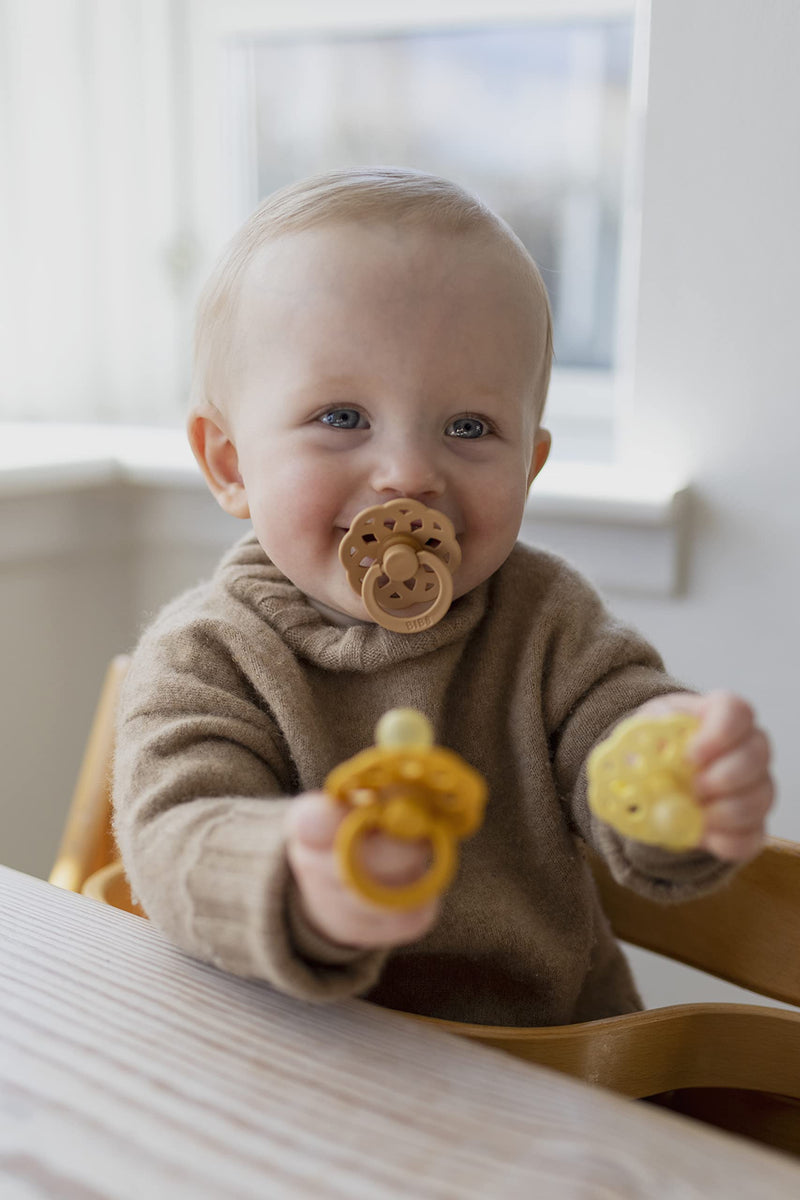 BIBS Pacifiers 6-18 Months | 2-Pack Soothers | BPA-Free Round Nipple | Made in Denmark | Pale Butter/Dusty Pink Boheme Pacifier - BeesActive Australia