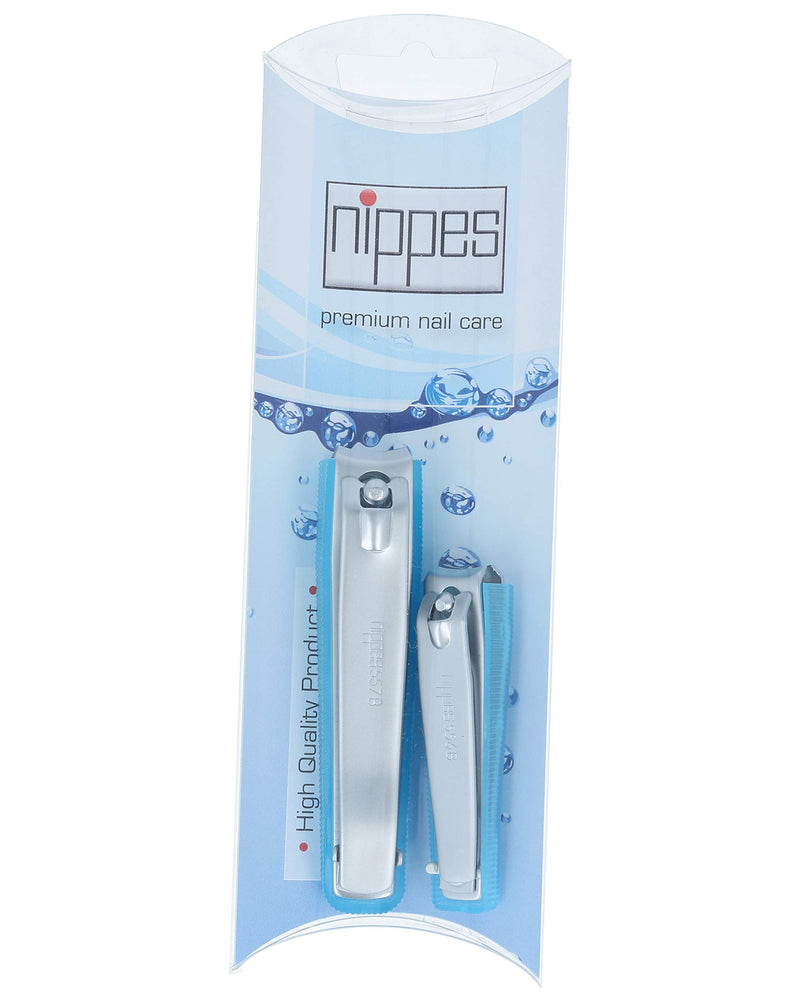 Nippes Stainless Steel Nail Clipper Manicure Set for Fingernails, Toenails, and Cosmetics - Quality Handmade in Solingen Germany - Professional Grade - Ergonomic Hand Grip & Nail Catcher [2 Pack] BLUE - BeesActive Australia