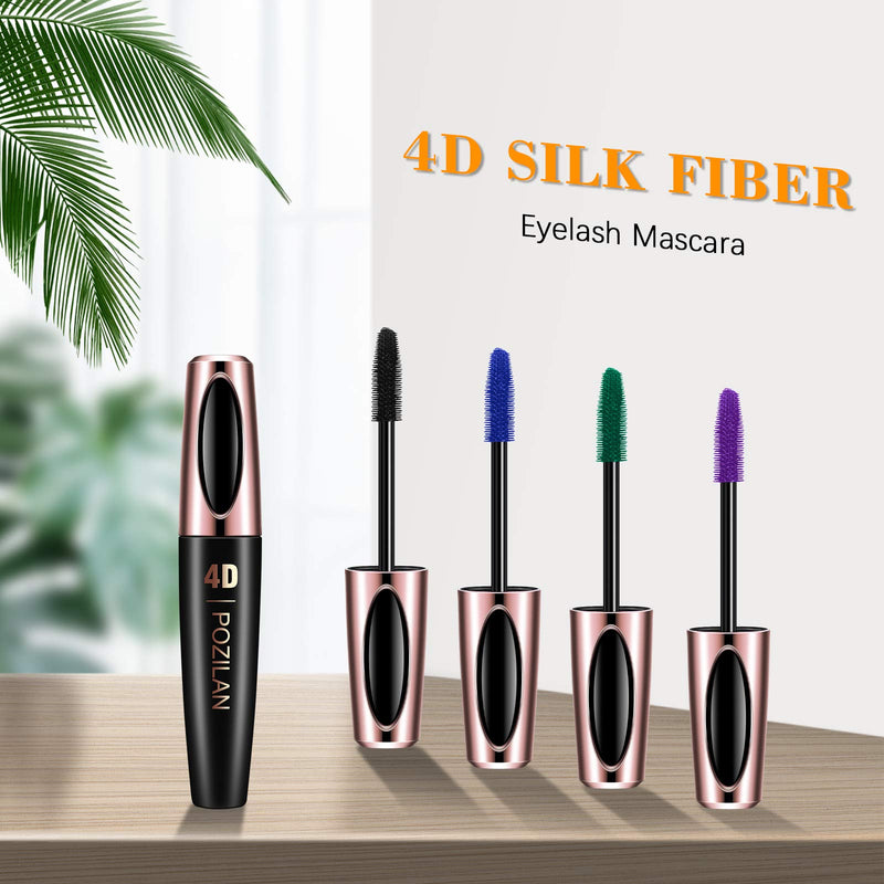 POZILAN 4D Silk Fiber Lash Mascara Waterproof Purple with Folding Eyelash Comb Brush - Lengthening, Volumizing, Long-Lasting, Natural Eye Makeup (02 Purple) - BeesActive Australia