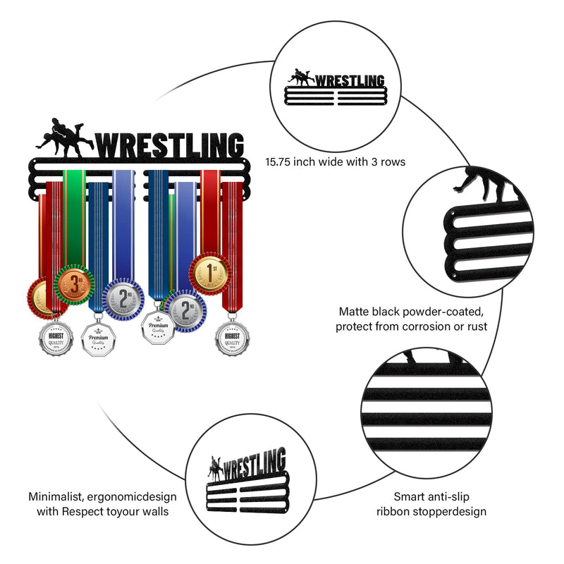 GLOBLELAND Wrestling Medal Holder Display Hanger Rack Frame for Sport Race Metal Medal Hanger for Wrestling Competitions,15.75x6Inches - BeesActive Australia