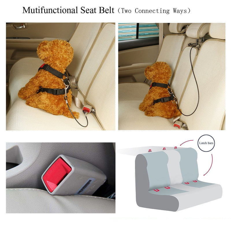 Mogoko Chew Proof Dog Car Seatbelt Safety Restraint Pet No-Chew Tether Cable Stainless Steel Dog Leashes Rope Puppy Vehicle Seat Belt with Double Clip and Latch Attachment 24.0 inch - BeesActive Australia
