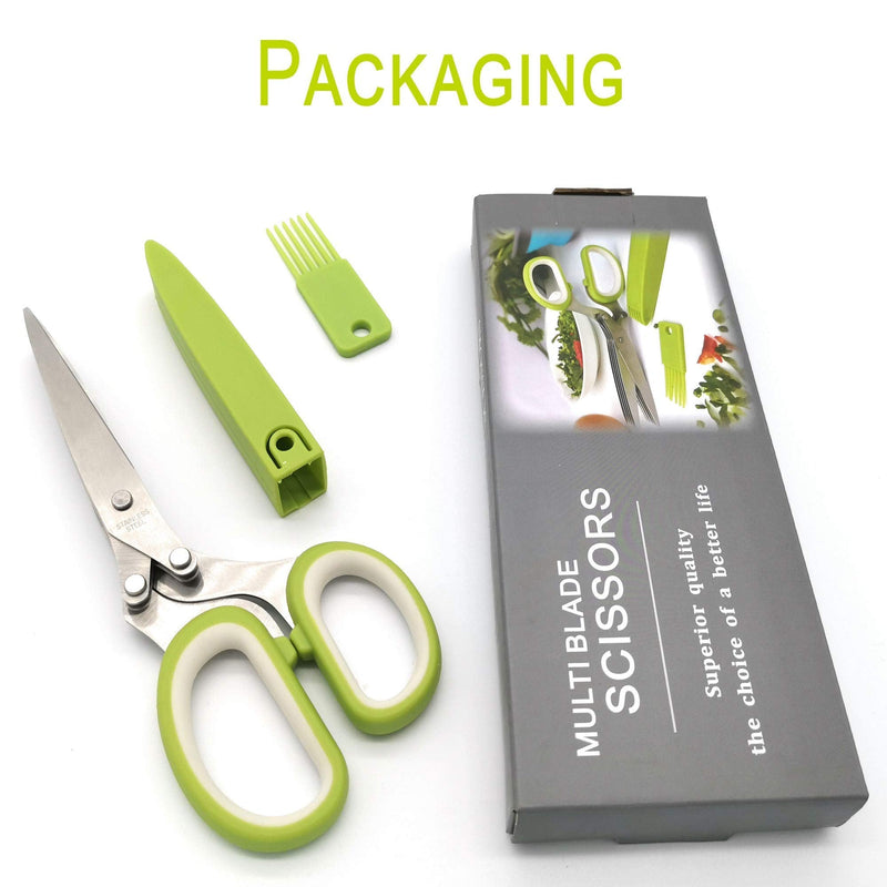 2023 Updated Herb Scissors Set - Herb Scissors With 5 Blades and Cover, Cool Kitchen Gadgets for Cutting Shredded Lettuce, Cilantro Fresh, Green Onion Fresh and etc. Also Can Used for Cutting Paper. Green and White - BeesActive Australia