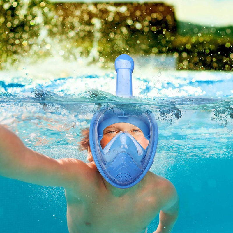 [AUSTRALIA] - QingSong Full Face Snorkel Mask Kids, Snorkeling Mask with Detachable Camera Mount, 180 Panoramic Upgraded Dive Mask with Newest Breathing System, Dry Top Set Anti-Fog Anti-Leak 1Blue X-Small 
