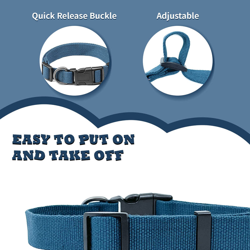 Pawhuggies Soft Natural Bamboo Fabric Adjustable Dog Collar Leash Set, Durable Breathable 4 FT Dog Leash Handle with an O-Ring, for Daily Outdoor Walking Running Small Medium Large Dogs,4 Colors Blue Set Large Set - BeesActive Australia