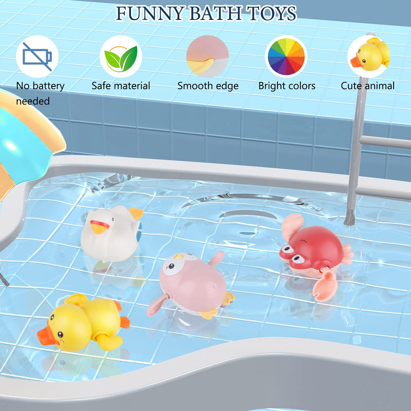 TWOONTO Baby Bath Toys, Wind Up Bath Toys 4 Pcs for Kids Bathtub Toys Bathroom Float Toy for Toddler Boys Girls 0 1 2 3 4 Years Old - BeesActive Australia