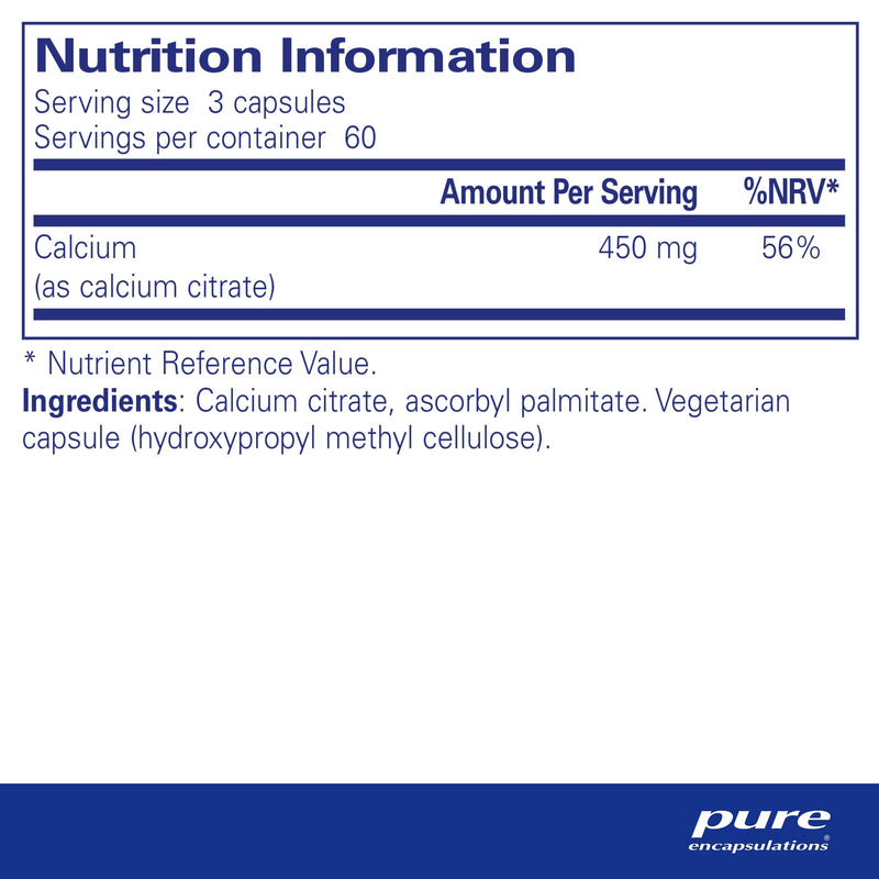 Pure Encapsulations - Calcium (Citrate) - Highly Absorbable Calcium Citrate Supplement - 180 Capsules - BeesActive Australia